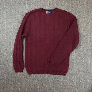 Vintage Chaps Mens Small Burgundy Herringbone 100% Cotton Sweater Knit Crew Neck